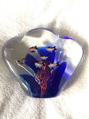 Heavy Colorful Aquarium Fish Coral Art Glass Murano Style Paperweight Unbranded